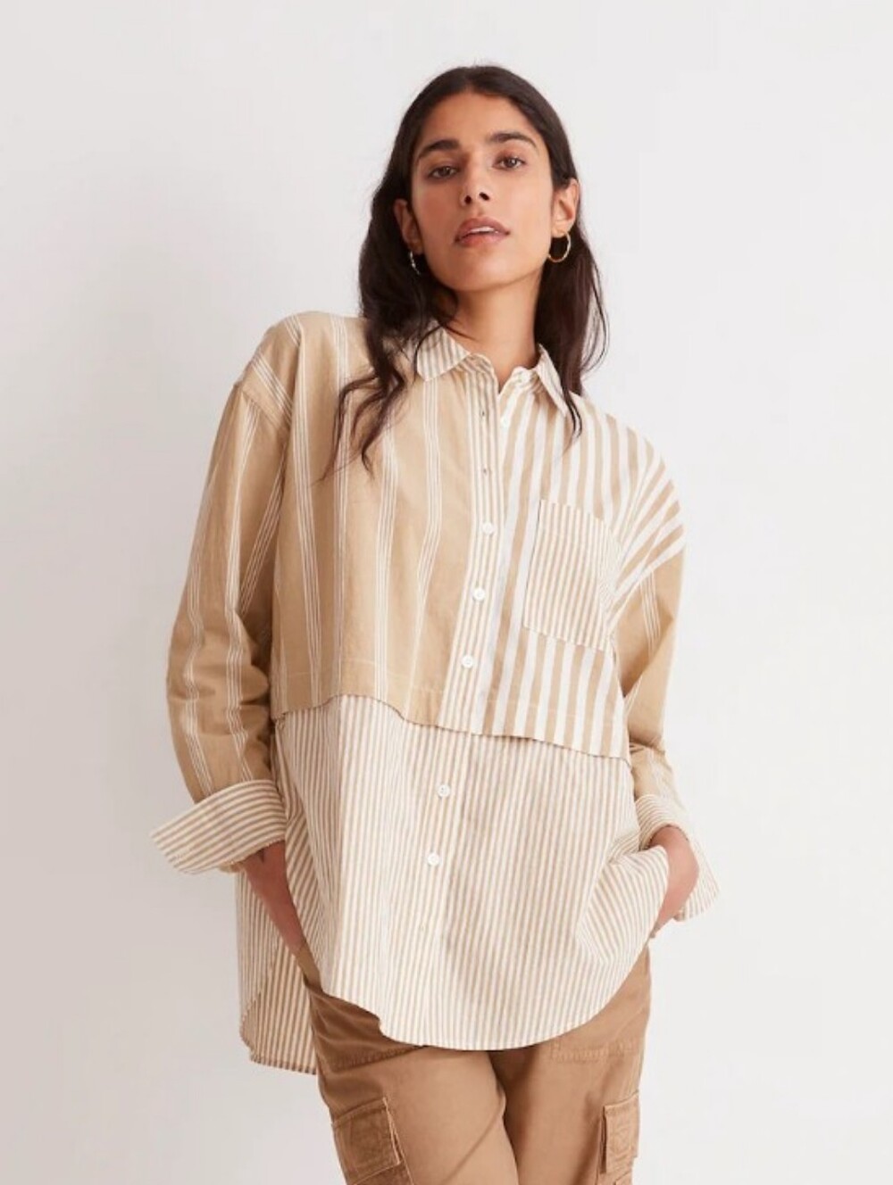 Madewell Modular Oversized Mixed Stripe Button-Up Shirt - Size Small